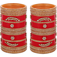 Lucky Jewellery Bridal Bangle Set Red Chura Wedding Punjabi Choora Fashion Jewellery Chuda For Women (1254-M1C1-NAINA-R28)