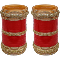 Lucky Jewellery Bridal Bangle Set Red Chuda Acrylic Dulhan Choora Wedding Punjabi Chura For Women (1353-G1C1-SHANAI-R24)