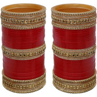 Lucky Jewellery Bridal Bangle Set Red Designer Chura Wedding Punjabi Choora Fashion Jewellery Chuda Set for Women (1360-M1C1-GOLD-R22)
