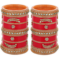 Lucky Jewellery Bridal Bangle Set Red Designer Chura Wedding Punjabi Choora Fashion Jewellery Chuda For Women (1403-M1C1-TANVI-R26)