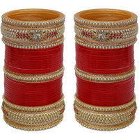 Lucky Jewellery Bridal Bangle Set Wedding Punjabi Chuda Designer Chura Red Choora For Women (1436-M1C1-SAHAJ-R26)