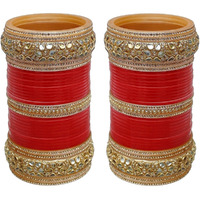 Lucky Jewellery Bridal Bangle Set Red Designer Chura Dulhan Wedding Punjabi Choora Fashion Jewellery Chuda For Women (1650-G1C1-NOOR-R26)