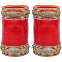 Lucky Jewellery Bridal Bangle Set Red Chura Designer Chuda Dulhan Wedding Punjabi Choora For Women (1683-M1C1-TULSI-R2.10)