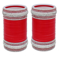 Lucky Jewellery Bridal Bangle Set Wedding Punjabi Chuda Designer Chura CZ Stone Kundan Red Color Choora For Women (1700-M1C1-GEET-R28)