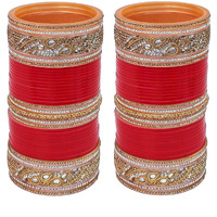 Lucky Jewellery Bridal Bangle Set Red Designer White Kundan & Golden Stone Dulhan Chuda Fashion Punjabi Choora Wedding Chura For Women (1815-G1C1-2595-R22)