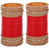 Lucky Jewellery Bridal Bangle Set Red Color Designer Chura CZ Stone Wedding Chuda Dulhan Fashion Choora For Women (2574-G1C1-MODI-R26)