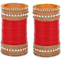 Lucky Jewellery Bridal Bangle Set Designer Red Color Dulhan Punjabi Choora Wedding Chura Fashion Chuda For Women (2739-G1C1-YOGI-R28)