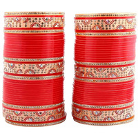 Lucky Jewellery Bridal Bangle Set Wedding punjabi chuda Designer chura, Red Acrylic Choora Set for Women (415-G1C1-A558-R2.8)