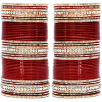 Lucky Jewellery Bridal Bangle Set Wedding punjabi chuda, Designer chura, Maroon Acrylic Choora Set for Women (446-G1C1-NT-M2.6)