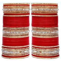 Lucky Jewellery Bridal Bangle set Wedding punjabi chuda Designer chura Red Acrylic Choora(446-G1C1-NT-R2.8)