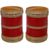 Lucky Jewellery Bridal Bangle Set Red Designer Chura Wedding Punjabi Choora Fashion Jewellery Chuda Set (726-M1C1-Z3661-R24)