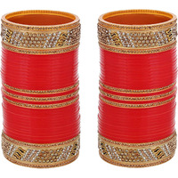 Lucky Jewellery Bridal Bangle Set Red Designer Chura Wedding Punjabi Choora Fashion Jewellery Chuda Set (825-G1C1-K702-R28)