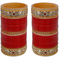 Lucky Jewellery Bridal Bangle Set Designer Chura Wedding Punjabi Choora Red Color Fashion Jewellery Chuda Set (858-G1C1-JM580-R26)