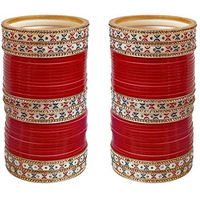 Lucky Jewellery Bridal Bangle Set Red Designer Chura Wedding Punjabi Choora Fashion Jewellery Chuda Set (871-M1C1-NIDHI-R2.10)