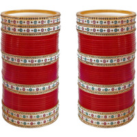 Lucky Jewellery Bridal Bangle Set Wedding Punjabi chuda, Designer chura, Red Color Choora Set for Women (898-M1C1-MOHINI-R22)