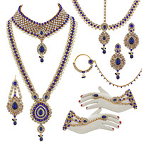 Lucky Jewellery Bridal Dulhan Gold Blue Color Alloy Wedding Set for Girls & Women (3234-IZS-1625-B)