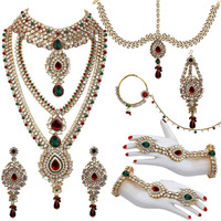 Lucky Jewellery Designer Gold Plated Dulhan Bridal Jewelry Set 8 Pcs. for Girls & Women (WZK-MG)