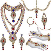 Lucky Jewellery Designer Gold Plated Dulhan Bridal Jewelry Set 8 Pcs. for Girls & Women (WZK-RED-B)