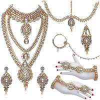 Lucky Jewellery Designer Gold Plated Dulhan Bridal Jewelry Set 8 Pcs. for Girls & Women (WZK-W)