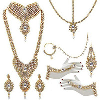 Lucky Jewellery Traditional Gold Plated Kundan Bridal Set for Girl & Women 9 Pcs. (3894-IZS-1002-W)