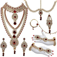Lucky Jewellery Designer Gold Plated Dulhan Bridal Jewelry Set 8 Pcs. for Girls & Women (WZK-M)