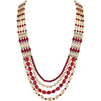 Lucky Jewellery Designer Wedding Multi Strand Gold Maroon Color Dulha Har Layered Pearl Maharaja Haar Groom Necklace Set for Men (1241-M6DM-1018-LCT-M)