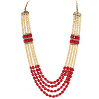 Lucky Jewellery Designer Wedding Multi Strand Gold Red Color Dulha Har Layered Pearl Maharaja Haar Groom Necklace Set for Men (753-M6DM-1008-LCT-RED)