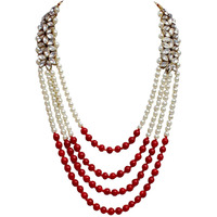 Lucky Jewellery Designer Maroon Color Sherwani Har Four Line Pearl Moti Maharaja Mala Haar with Stone Dulha Maala Necklace Groom for Men (396-ISM-895-M)