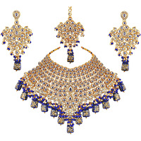 Lucky Jewellery Blue Bridal Dulhan Wedding & Engagement Necklace set With Mang Tikka Combo Jewellery Set Uncut Kundan Choker Necklace Set For Girls & Women