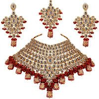 Lucky Jewellery Traditional 18k Gold Plated Designer Maroon Color Dulhan Choker Kundan Bridal Set (2380-L1SK-KD124-M)