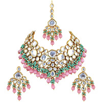 Lucky Jewellery Meenakari 18K Gold plated Multi color Uncut dibbi Kundan Combo Necklace Set