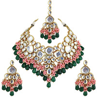 Lucky Jewellery 18K Gold Plated Multicolor with Monalisa Drop Bridal Set for Girls & Women