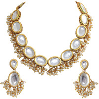 Lucky Jewellery 18K Gold Plated White Color Kundan Stone/Uncut Dibbi Meena Lucknow Kundan Necklace Set for Girls & Women (1000-J5SK-1607-W)