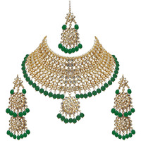 Lucky Jewellery Designer Gold Plating Green Color Pearl with Kundan Choker Bridal Dulhan Necklace Set For Girls & Women (4200-QSK-580-G)