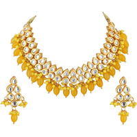 Lucky Jewellery Back Meenakari 18k Gold Plated Yellow Color Earring Combo Uncut Big Faux Kundan Choker Necklace set (974-J5SK-1782-Y)