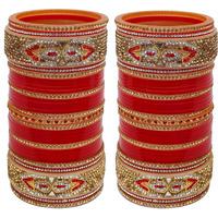 Lucky Jewellery Bridal Bangle Set Red Designer Dulhan Wedding Choora Fashion Punjabi Chura Stone Chuda For Women (1030-M1C1-734-R28)