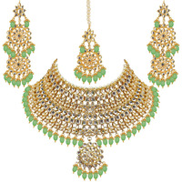Lucky Jewellery Designer Gold Plating Mint Color Pearl with Kundan Choker Bridal Dulhan Necklace Set For Girls & Women (4200-QSK-580-MNT)