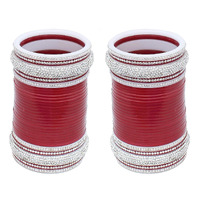 Lucky Jewellery Bridal Bangle Set Wedding Punjabi Chuda Designer Chura CZ Stone Kundan Maroon Color Choora For Women (1700-M1C1-GEET-M2.8)