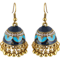LUCKY JEWELLERY Designer Antique Gold Plated Firoji Blue Color Meenakari Stone Jhumki Earring For Girls & Women (200-CHJM1-1150-FB)