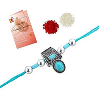 Lucky Jewellery Silver Oxidised Turquoise Blue99.99 Silver Pure Chandi Two Thousand Rupee Note Rakhi Boho Collection Rakshabandan Rakhee Bracelet for Bro/Brother/Bhaiya/Bhai/Bhabhi Rakshasutra (395-CHEOR1-LJ696-F-S-2N)