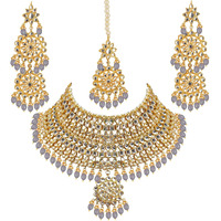 Lucky Jewellery Designer Gold Plating Grey Color Pearl with Kundan Choker Bridal Dulhan Necklace Set For Girls & Women (4200-QSK-580-GR)