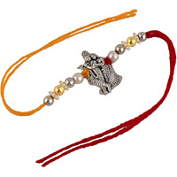 Lucky Jewellery Designer Oxidised Silver Religious Rakhi - Rakshabandhan Radha Krishna Rakhee for Brother/Bhaiya/Bhai/Bhabhi - Pack of 1