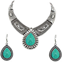 Lucky Jewellery Fancy Black Metal Silver Oxidised Feroji Color Necklace Set with Earrings Tikka for Girls & Women (410-CHSO-LJ693-F-S)
