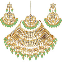 Lucky Jewellery Designer Gold Plating Mint Color Pearl with Kundan Choker Bridal Necklace Set For Girls & Women (4200-QSK-564-MNT)