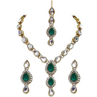 Lucky Jewellery 1-Line Green Colour Kundan Set (MSK-1-LINE-G)