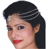 Lucky Jewellery Bridal Dulhan Collection White Color Stone Tikka Wedding Matha Patti For Girls & Women (116-L1PM-03-W)