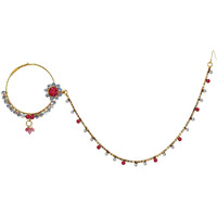 Lucky Jewellery 18 K Gold Plated Karwa Chauth Magenta Color Alloy Wedding Suhag Nath for Girls & Women