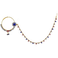 Lucky Jewellery 18 K Gold Plated Karwa Chauth Pink Blue Color Alloy Wedding Suhag Nath for Girls & Women