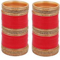 Lucky Jewellery Bridal Bangle Set Red Designer Chura Dulhan Wedding Punjabi Choora Fashion Jewellery Chuda For Women (700-M1C1-735-R)