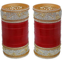 Lucky Jewellery Bridal Bangle Set Red Color Chuda Dulhan Punjabi Choora Wedding Chura For Women (2310-M1C1-BANDHAN-R28)